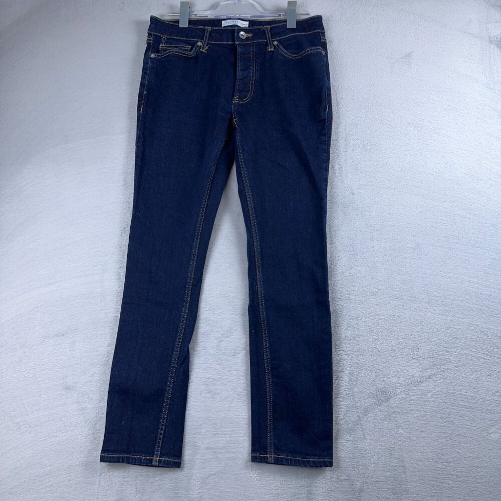Topman Mens Stretch Skinny Jeans Denim Button Fly Dark Wash Blue Size W32/L30